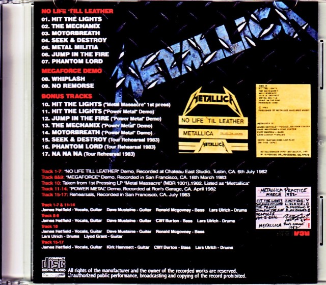 Metallica メタリカ/Early Rare Demo Collection CA,USA 1982-1983