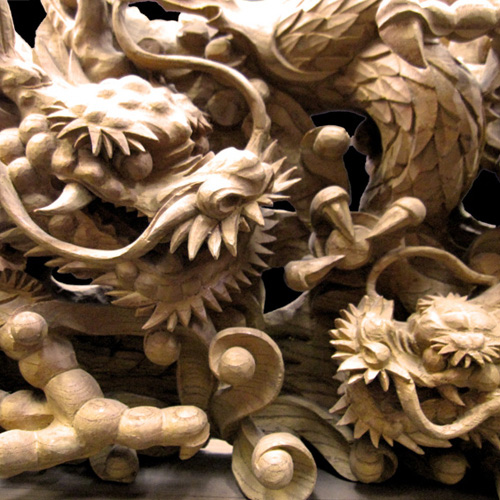 ◇木彫り彫刻◇ 龍・獅子彫刻 【商品番号m-rsr01】