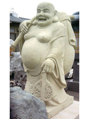 天然砂岩彫刻 七福神 布袋様（石像）｜福を招く存在感ある彫刻作品