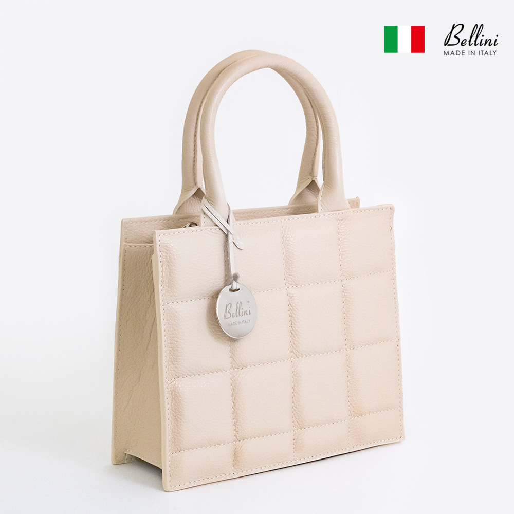 Bellini イタリア製 キルティング本革ハンドバッグ クリーム レザー