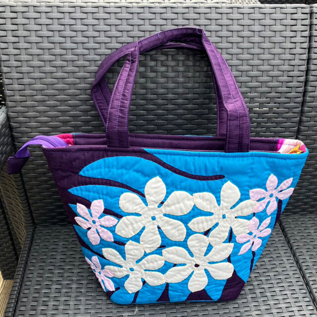 ハワイアンキルト トートバッグ ジンジャー シダ ファスナー付き