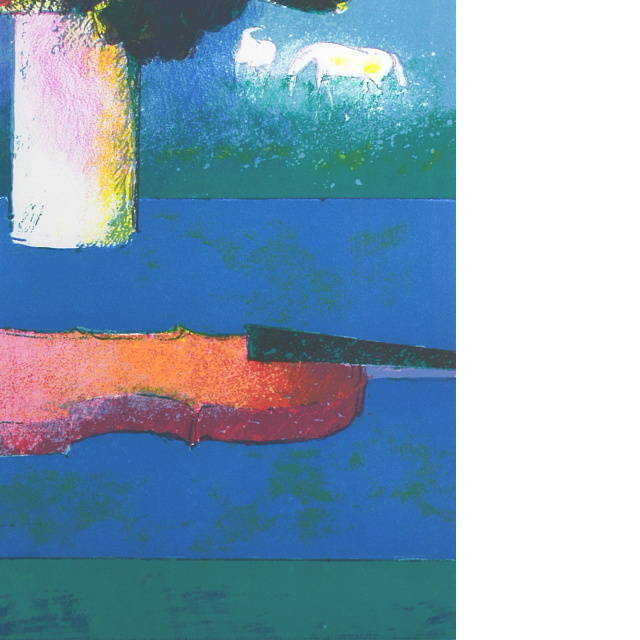 ポール・ギヤマン「青いテーブルのバイオリンと花束」リトグラフ