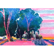 ポール・ギヤマン「青いテーブルのバイオリンと花束」リトグラフ