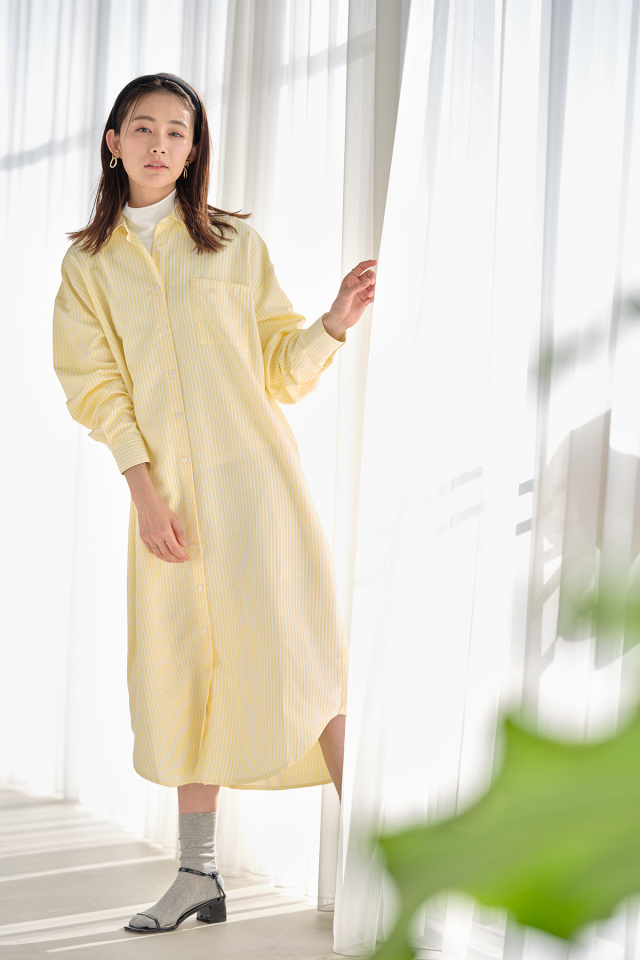 ストライプロングシャツワンピース