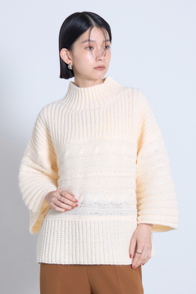 ケーブルタートルローゲージニットプルオーバー