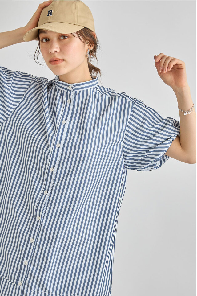 WEB限定】バルーンスリーブマーメイドストライプワンピース