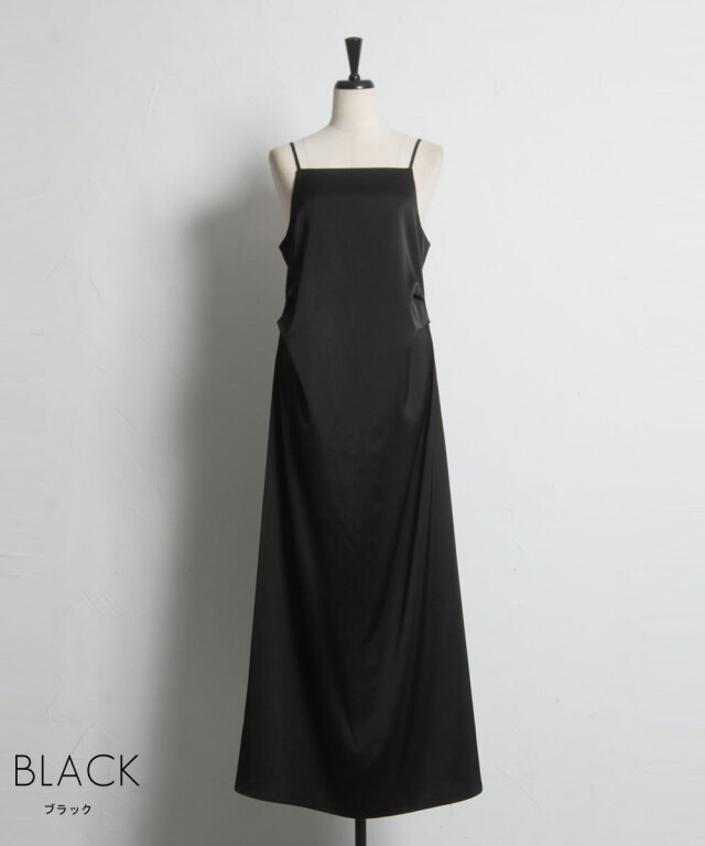 マットサテンサイドピンタックキャミワンピース