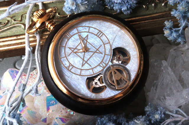 POCKET WATCH MODEL 懐中時計/ムーンストーン 45mm 黒紫檀天然木ケース