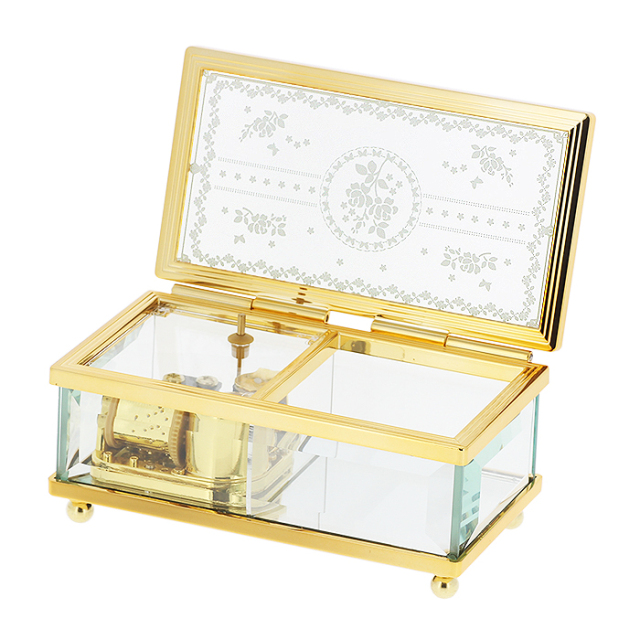 DY3693A バラ柄 ガラスBOXオルゴール