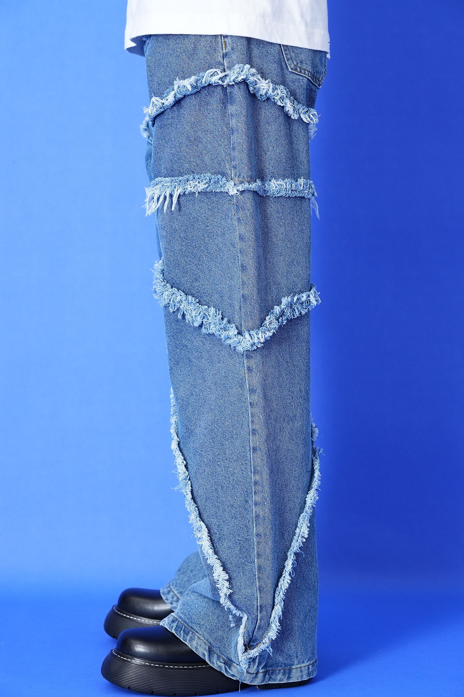 ラディアルフリンジウォッシュドワイドデニムパンツ / ビンテージ