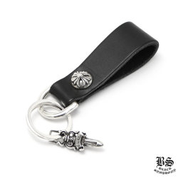 クロムハーツDキーリングクロスボタンブラックレザー|クロムハーツ通販