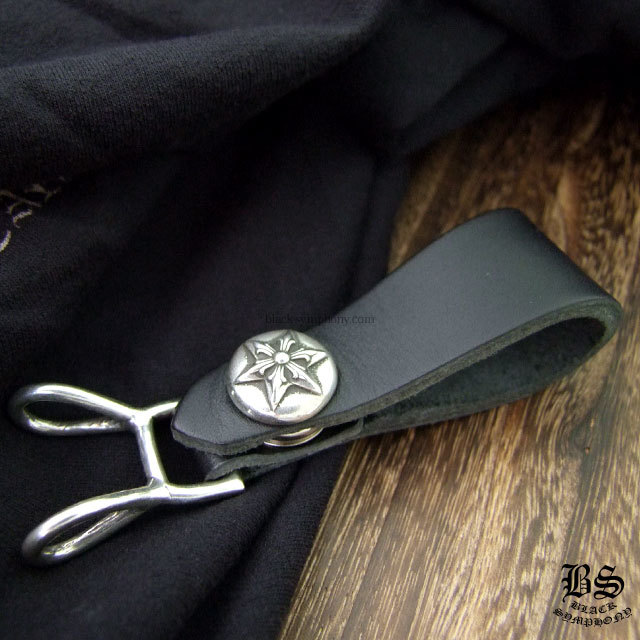 クロムハーツWベルトループスターボタンブラックレザー|クロムハーツ