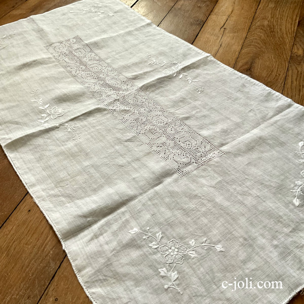 パリ発送】T3180 フランスアンティークリネンテーブルマット ドロン