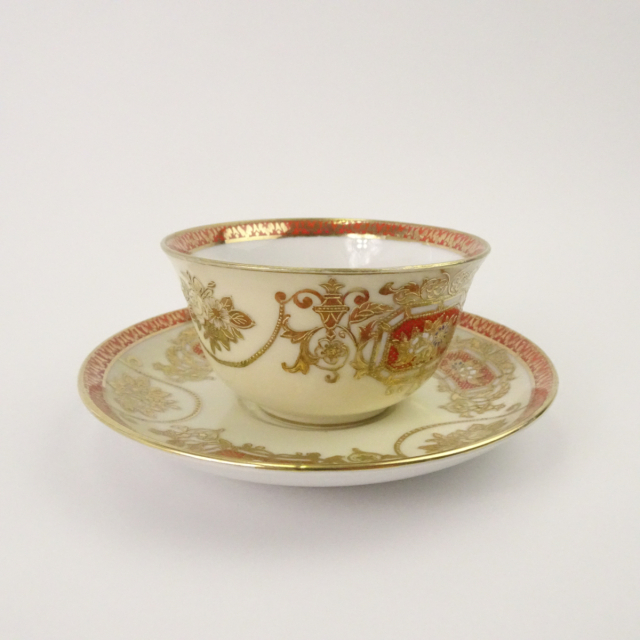 オールドノリタケ 花文朱窓図 金彩 カップ＆ソーサー トリオ 里帰り品