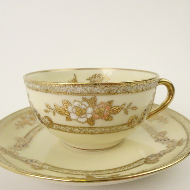 オールドノリタケ 金彩 花鳥図 カップ＆ソーサー 里帰り品