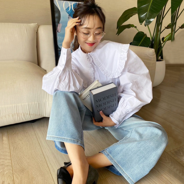 フリルビッグカラーブラウス【ネコポスOK】【7i-831-04015】