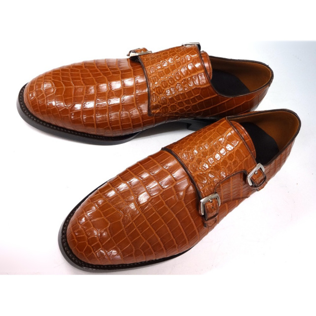 クロコダイルダブルモンクシューズ