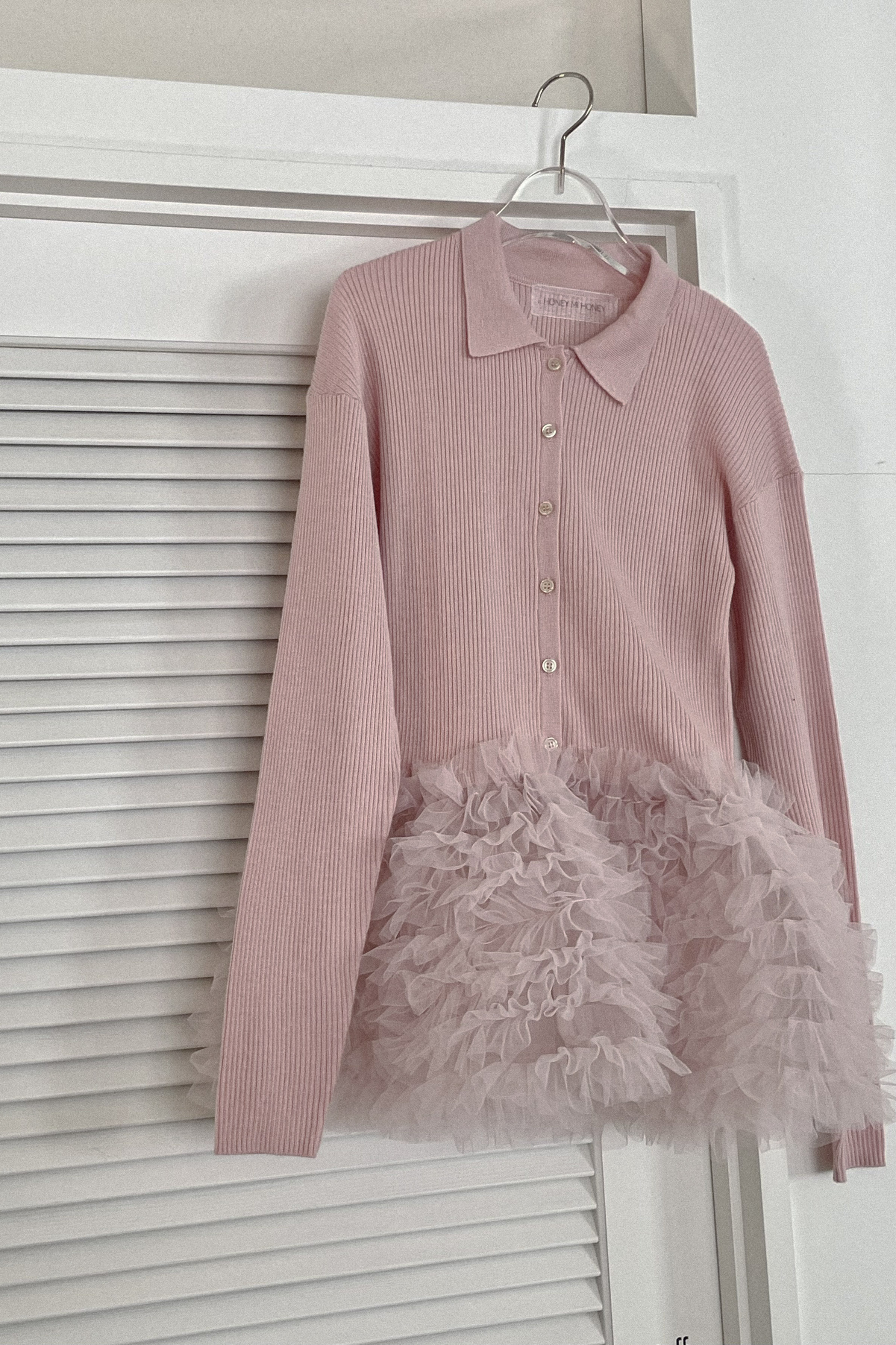 HONEY MI HONEY｜チュールペプラムポロニットカーディガン｜大人