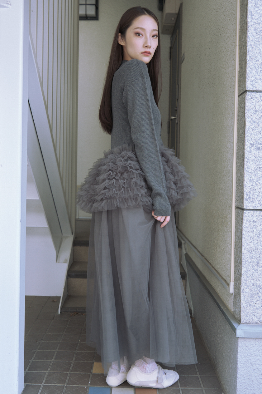 HONEY MI HONEY｜チュールペプラムポロニットカーディガン｜大人