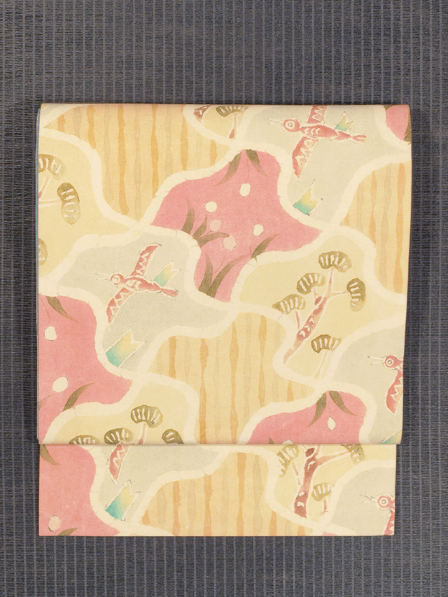 帯のアトリエ花邑-hanamura- 銀座店 「千鳥格子に鳥花文様 絵更紗