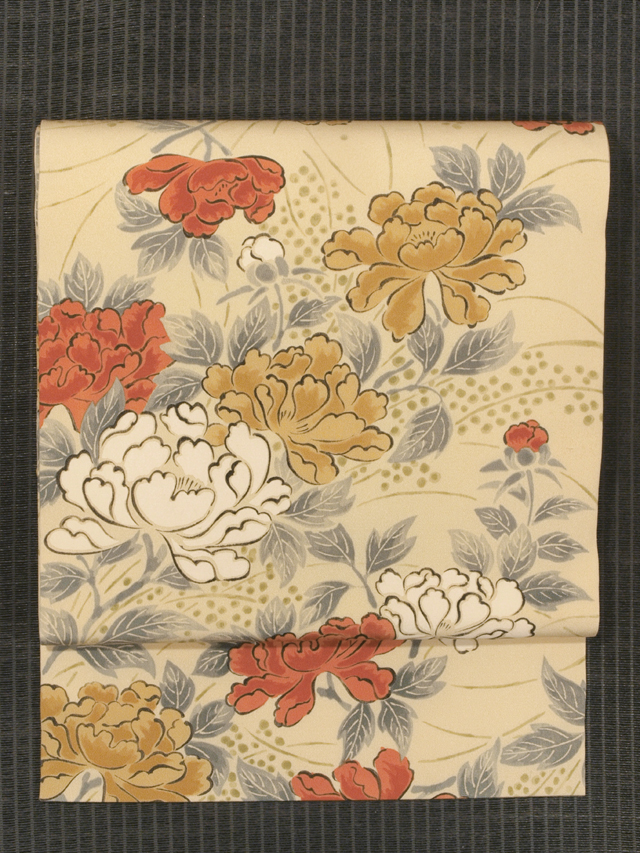 帯のアトリエ花邑 hanamura 銀座 「牡丹文様 型染め 名古屋帯」