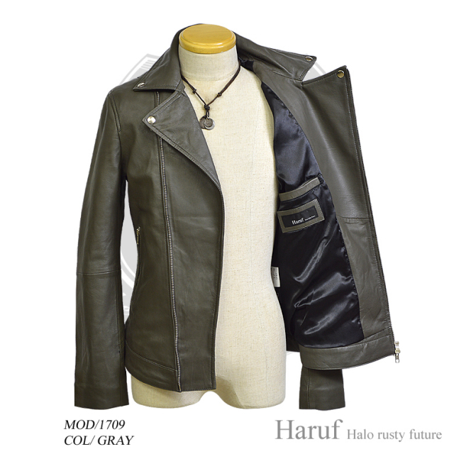 本革 ダブルライダースジャケット メンズ グレー ラムレザー 1709 GRAY