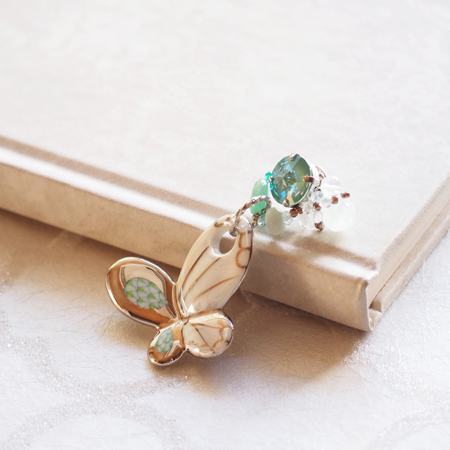 ヘレンド×Korino.I] ピンブローチ バタフライ ライムグリーン