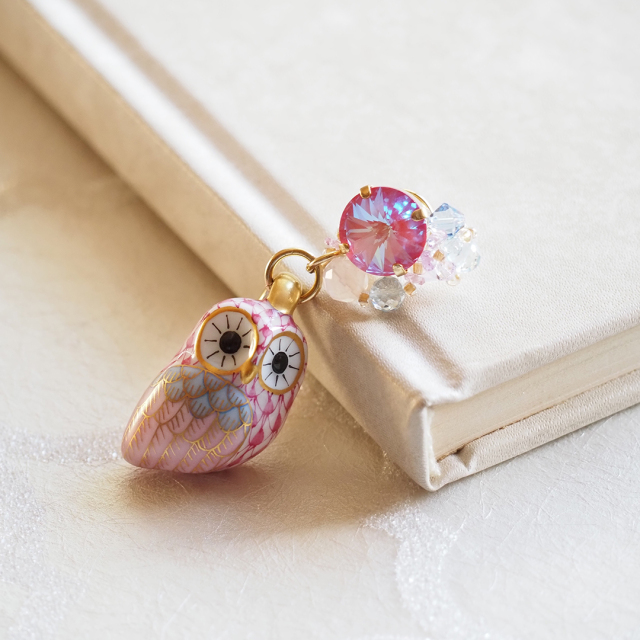 ヘレンド×Korino.I] ピンブローチ フクロウ・ピンク