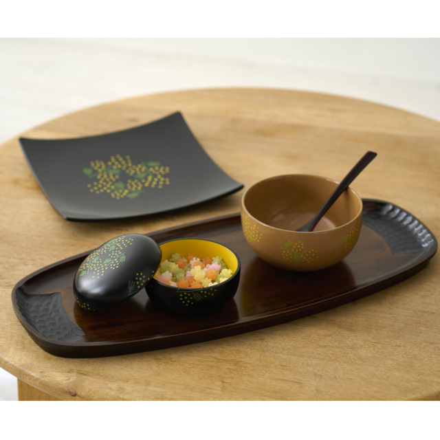 コーヒートレー 古代菊彫 木製 漆塗り トレー【製造中止】 漆器の井助