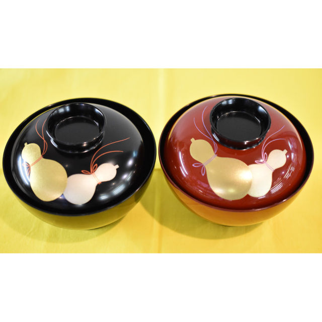 夫婦椀 ひさご 黒・朱内黒 蓋付きのお椀 2客セット 漆塗り 12-03405