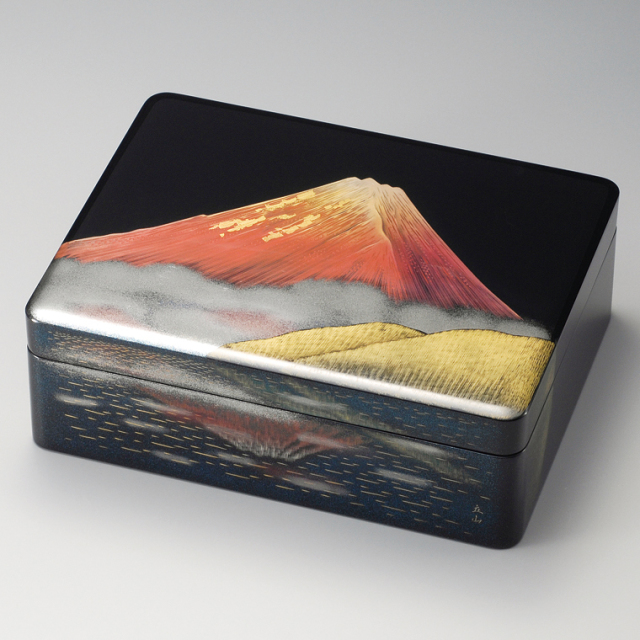 漆箱 写し赤富士 黒内梨地 漆塗り・木製 11-13806 (製造中止) 漆器の井助