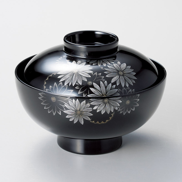 吸物椀 沈金菊彫 溜 木製 漆塗り 12-00404 漆器の井助