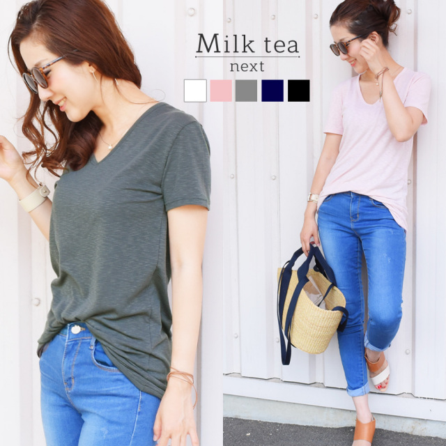 Milk tea next＞ベーシック・VネックTシャツ（お洗濯可）｜マタニティ