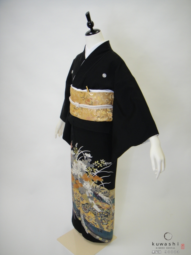 正絹黒留袖レンタル】 90003 正倉院相良刺繍黒留袖袋帯セット