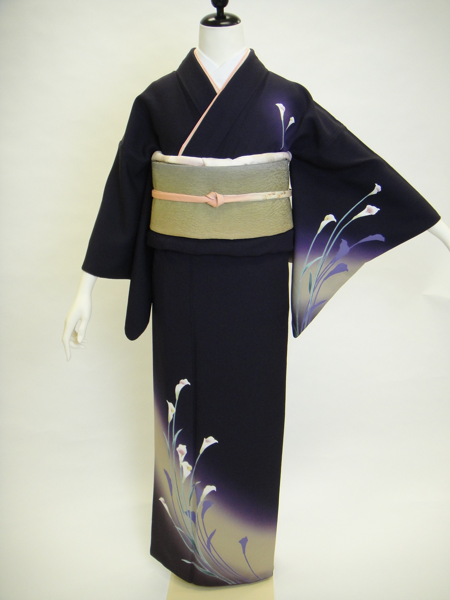 正絹訪問着レンタル】 10042 紫黒色カラー柄正絹付下げ訪問着