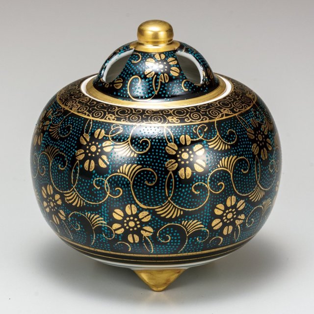 高級ギフト ご贈答品 九谷焼4号香炉 青粒鉄仙 【九谷焼販売のうつわの