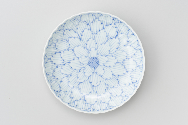 中国 染付 牡丹八卦紋中皿 古染 送料込み251007 中国 染付