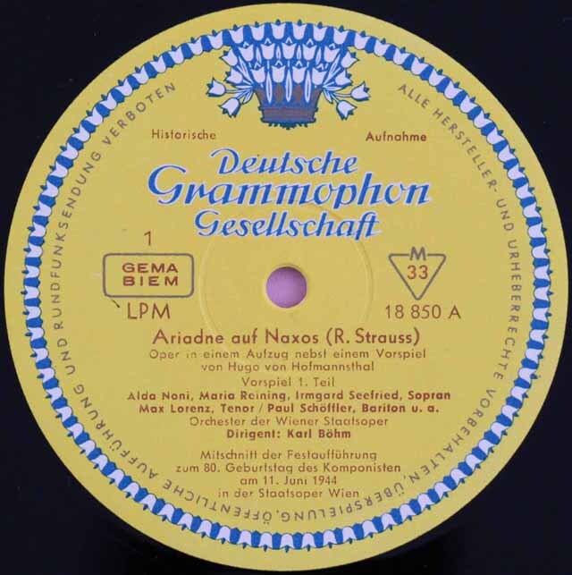LP レコード ベームのR.シュトラウス/「ナクソス島のアリアドネ」 作曲
