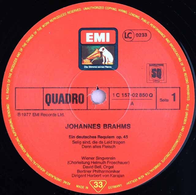 LP レコード カラヤンのブラームス/ドイツ・レクイエム 独EMI 3633