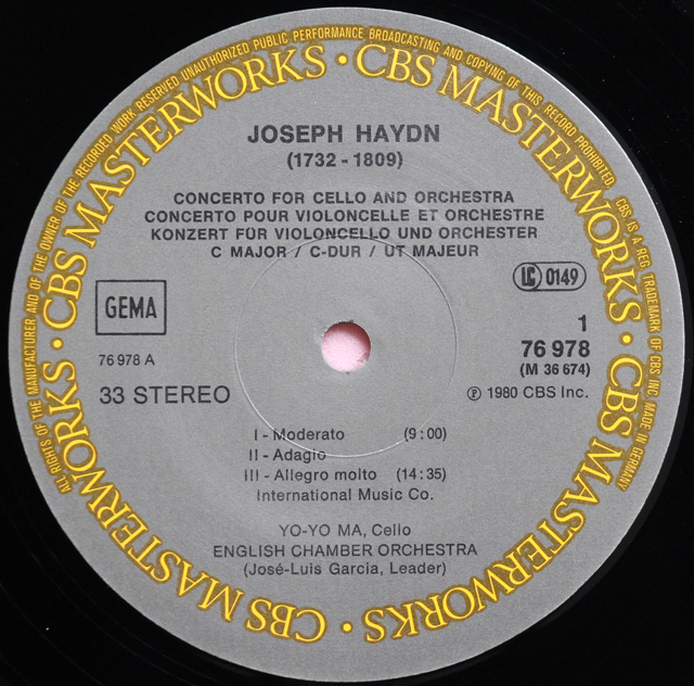 LP レコード ヨーヨー・マのハイドン/チェロ協奏曲第1&2番 独CBS 3738