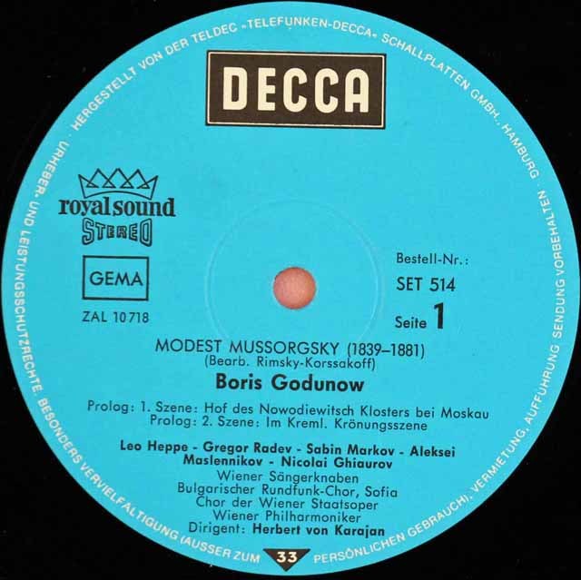 LP レコード カラヤンのムソルグスキー/「ボリス・ゴドゥノフ」 独