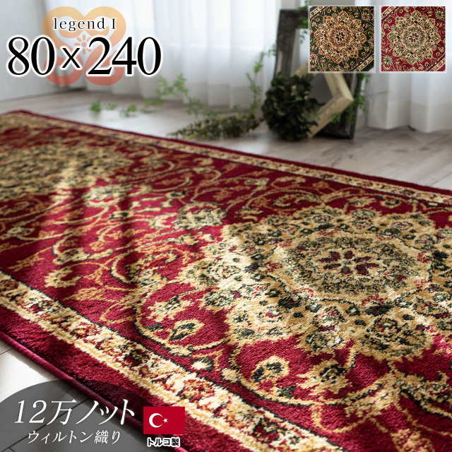 伝統のペルシャ柄、ウィルトン織りのロングマット 約 80×240 cm ｜輸入