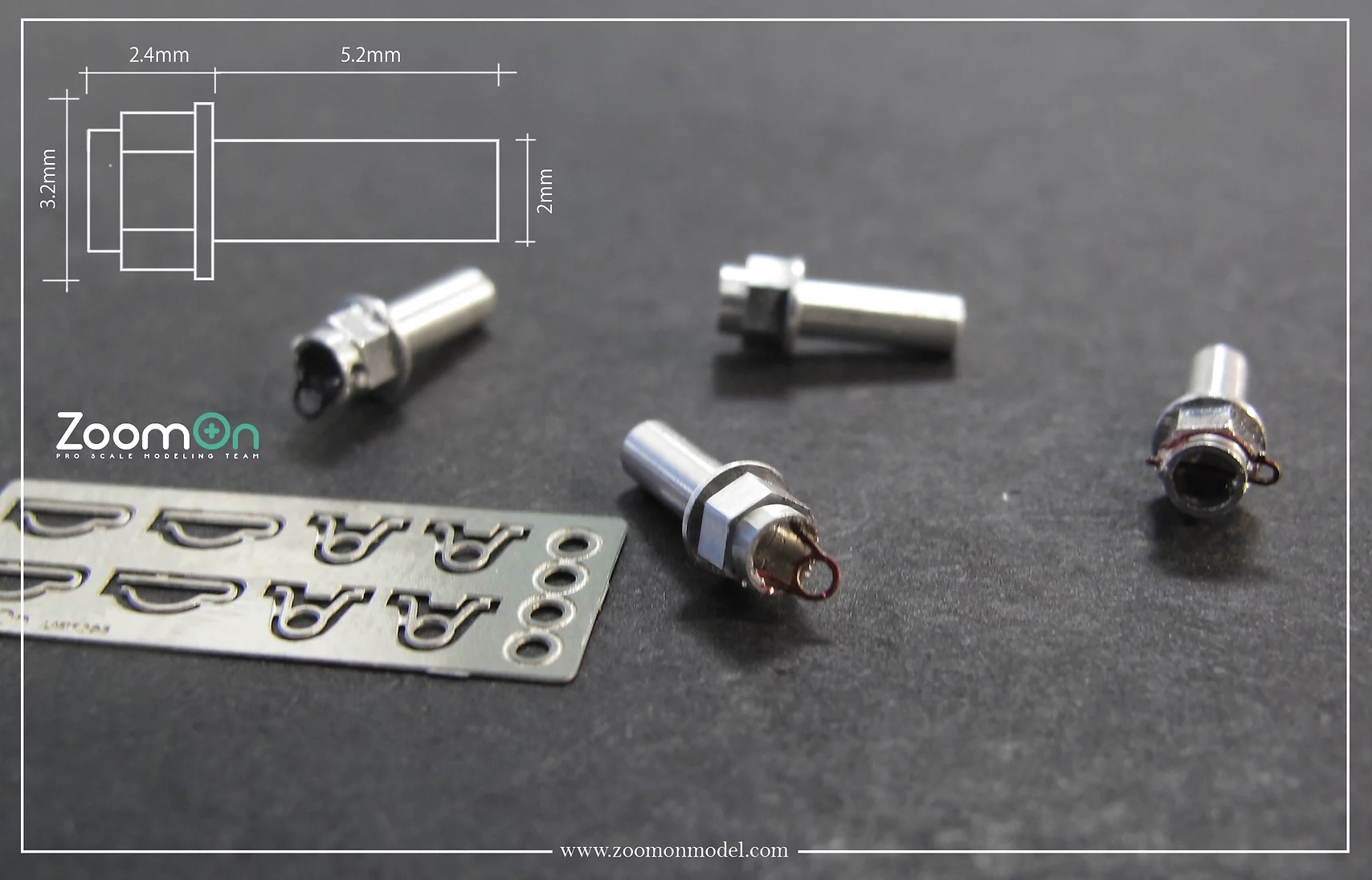 ZoomOn 1/24 ホイールセンターロックナット 4個入り & エッチング ZT045