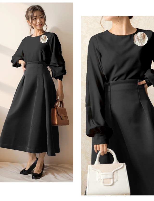 袖2WAYブラウス フレアスカート セット レディース/セットアップ