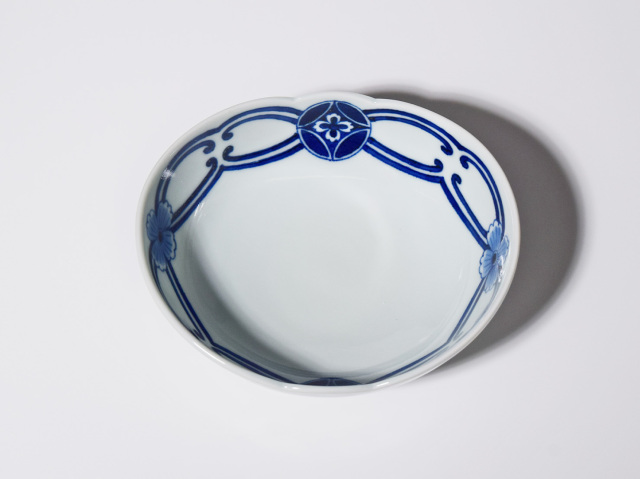 染付つる七宝楕円取鉢 しん窯青花匠