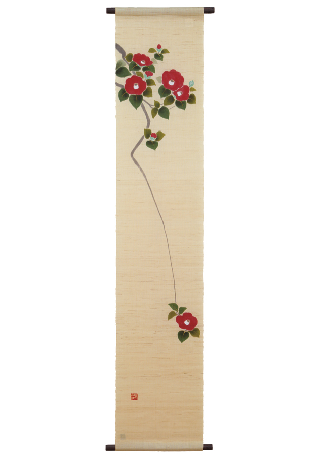 手染め麻タペストリー「椿」 [京都洛柿庵オンラインショップ]