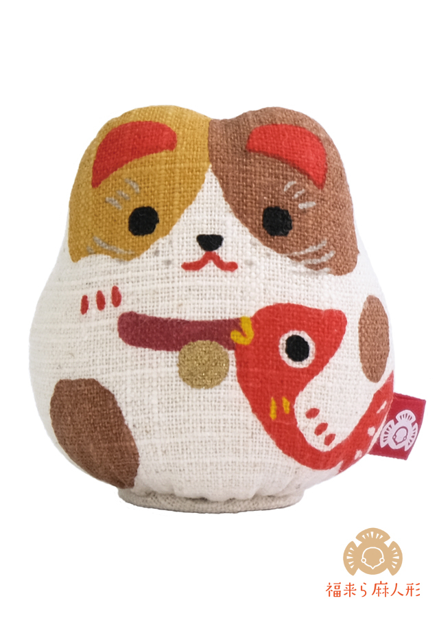 大入DESIGN］福来ら麻人形 「鯛持ち福猫 SS」（単品）[京都洛柿庵