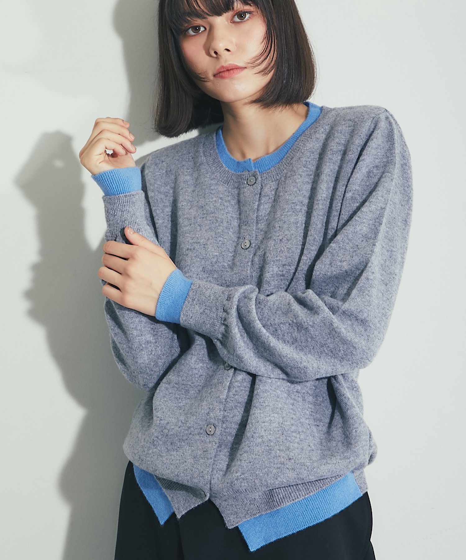 バイカラークルーネックウールニットカーディガン 【品番:so1-427】