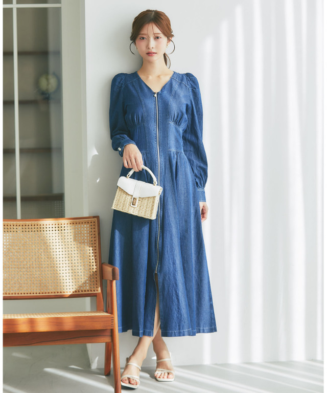 パールジップコルセットライクデニムワンピース