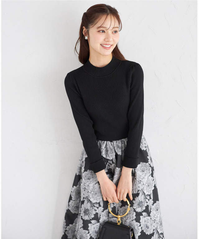 フラワージャガードドッキングニットワンピース